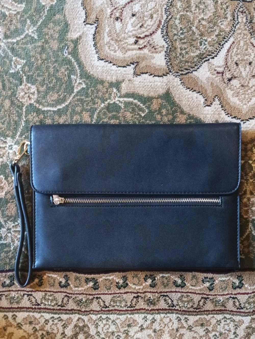 Black Leather Wristlet Clutch - Sleek Zip Front